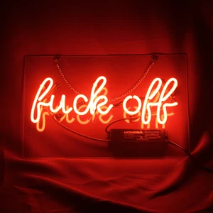 Fvck Off Neon Sign Light Home Room Wall Decor Handcraft Real Glass Tube 14"x9" - Picture 1 of 14