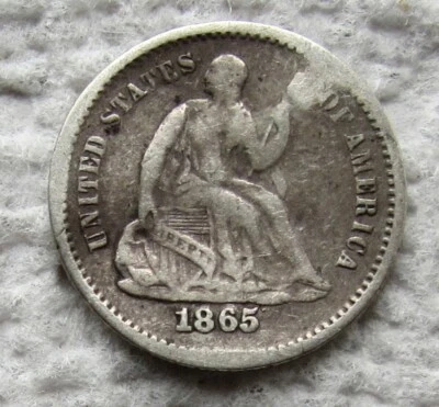 Media moneda de diez centavos de plata libertad sentada 1865-S rara clave fecha de la Guerra Civil XF limpia doblada Foto 1 de 4