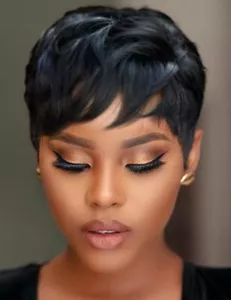 Black Pixie Cut Wig NO Lace Front Human Hair Wigs Natural Soft Fashion Daliy Use - Picture 1 of 8