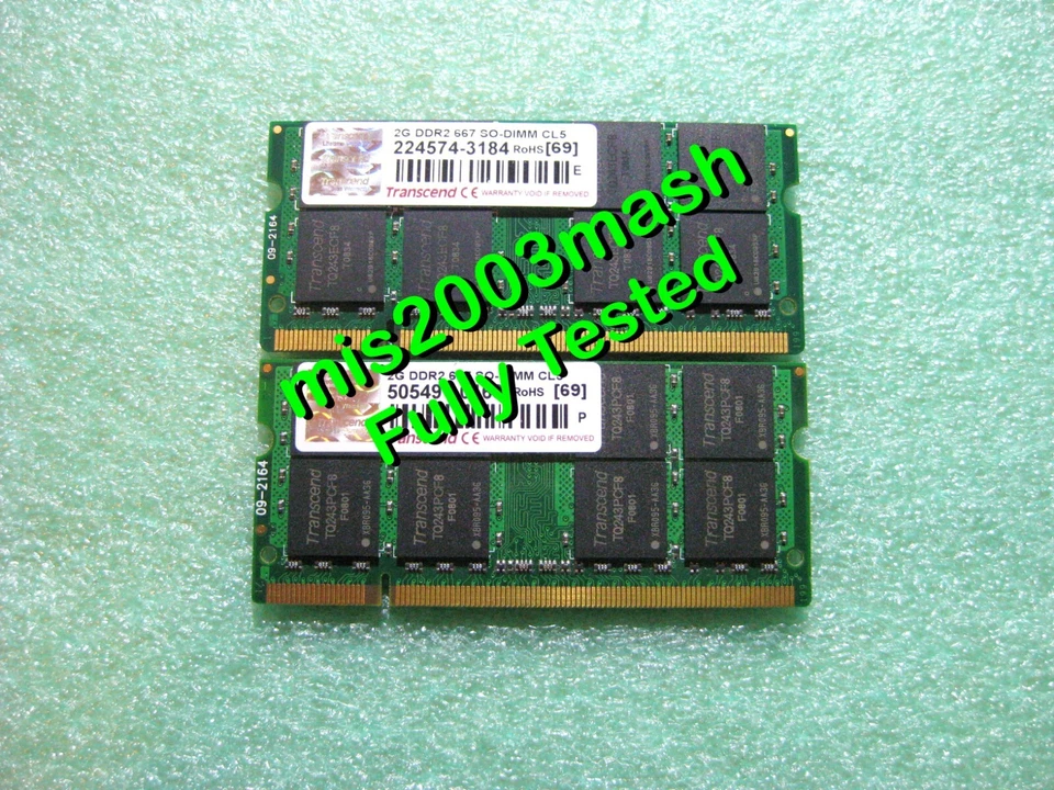 Transcend 4GB 2x 2GB DDR2 667 PC2-5300 Laptop Memory RAM SODIMM Fully Tested 7 - Image 1 of 1
