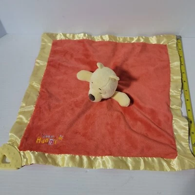 Disney Winnie the Pooh SWEET AS HONEY Red Lovey Yellow Teether Plush Satin Edge - Image 1 of 3