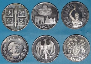 EURONUMMUS SERIE DI 6 MEDAGLIE LE OLIMPIADI DAL 1956 AL 1976 SILVER PROOF - Foto 1 di 4