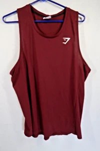 Gymshark Sz XL Athletic Tank Top Red Stretchy Men Sleeveless Shirt Gym Workout - Picture 1 of 7