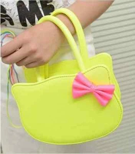 US Neo Color Yellow Cat Ear PU Leather Purse Handbag Bag Tote Cute Kawaii bow - Picture 1 of 11