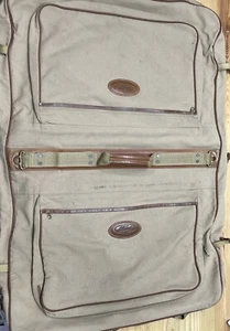 Eddie Bauer Ford Edition Khaki Canvas & Leather Garment Bag Luggage Travel Nice - Picture 1 of 14