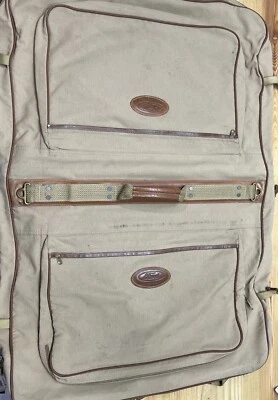 Eddie Bauer Ford Edition Khaki Canvas & Leather Garment Bag Luggage Travel Nice - Image 1 of 4