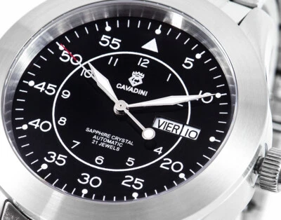 VINTAGE Automatikuhr Cavadini Edelstahl Klassiker Tag Datum Saphirglas CV-999 - Bild 1 von 4