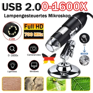 HD Microscope Kamera 8LED Für PC Mini USB Digital Mikroskop Lupe 1600X DHL - Bild 1 von 13