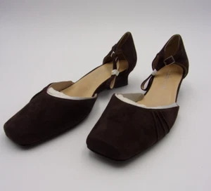 Coldwater Creek Shoes Womens Brown Heels Suede Low Wedge Ankle Strap 9M New - Picture 1 of 9