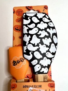 2 HALLOWEEN SILICONE WHITE BOO GHOSTS SPATULAS BLACK WHITE ORANGE BY CORE - Picture 1 of 5