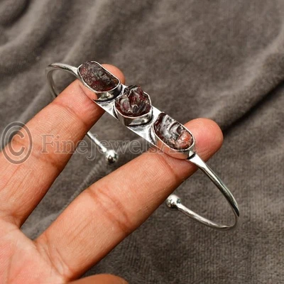 Brazaletes ajustables para mujer Druzy granate 925 de plata esterlina maciza hechos a mano M570 Foto 1 de 3