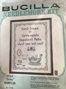 Finished Cross Stitch Leisurely Bathroom ' Impatient Folks Motto' Custom Framed - Picture 1 of 6