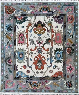 NEW Oushak Area Rug  Ivory Blue Hand-Knotted Wool Transitional Floral Carp - Image 1 of 4
