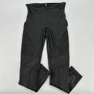 Spanx Leggings Women’s XL Black Faux Leather Motto Performance Stretch - Picture 1 of 6