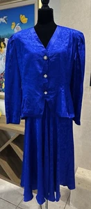 VTG 80s Spenser Jeremy Blue 100% Silk Skirt Set Size 14 NWOT Rhinestone Pearls - Picture 1 of 14