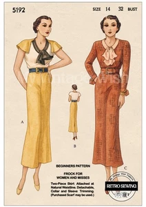 1930's Cape Sleeve Tea Dress Sewing Pattern Bust 32 - Picture 1 of 3