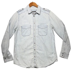 Camicia western Express Y2K anni 90 denim chiaro invecchiato blu cotone manica lunga S - Foto 1 di 7