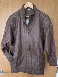 Windsor London Vintage Real Leather Jacket Batwing Mocha UK12 New Wave Women's - Picture 1 of 14