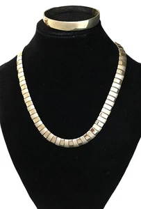 Ägyptischer Stil glänzend und matt Halskette mit goldfarbenem Armreif Armband Vintage - Bild 1 von 11