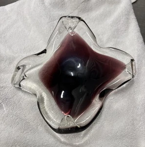 MCM Murano Sommerso Burgundy Sommerso Art Glass Trinket Dish No Sticker 6” Sq - Picture 1 of 8