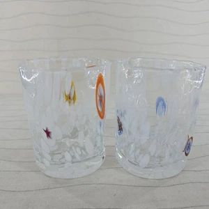 (2) ALESSANDRO COPPOLA Arte Di Murano Italy White Confetti Millefiori Glasses - Picture 1 of 9