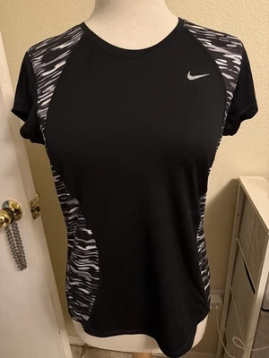 Nike работает женщин M черный 100% полиэстер верхний камуфляж серебро Dri Fit - Изображение 1 из 3