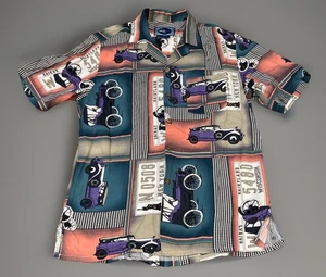 Camisa Hawaiana Azul Pacífico EE. UU. Vintage Estampado Completo Coche Clásico Abotonada M - Imagen 1 de 7