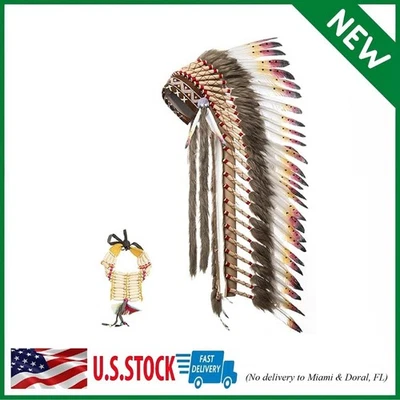 Native American Indian Headdress Large Feather Headdress and Choker for Native - Image 1 of 4
