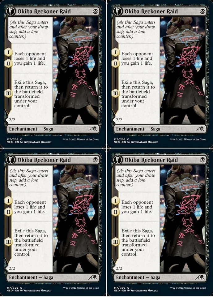 MTG - 4x OKIBA RECKONER RAID // NEZUMI ROAD CAPTAIN - Kamigawa: Neon Dynasty (C) - Image 1 of 1