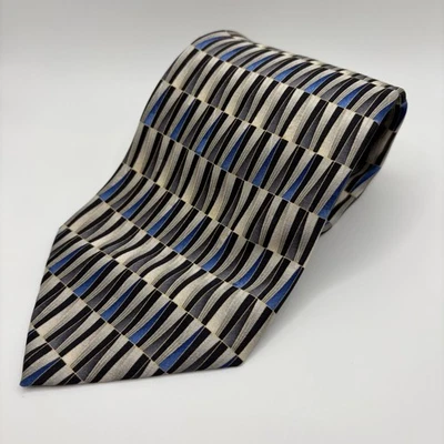 Corbata geométrica vintage Stafford 100 % seda hecha a mano azul/gris/plateada Foto 1 de 3