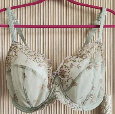 Panache Superbra EE. UU. Talla 38G Ariza 5051 Verde Pálido Dorado Acentos Florales Con Aros Foto 1 de 4