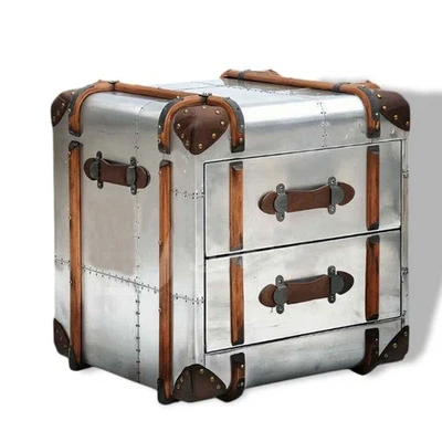 Mesa auxiliar baúl aviador vintage - gabinete de almacenamiento industrial de aluminio decoración del hogar Foto 1 de 4