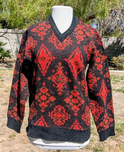1980er Vintage Fair Isle rotes Muster Damen Medium Wollpullover L/S Pullover gebraucht, in einwandfreiem Zustand - Bild 1 von 7