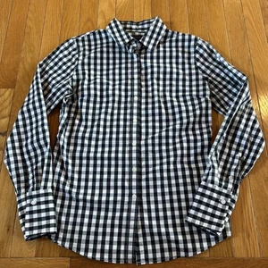 Banana Republic Button Down Front Riley Tailored Fit Blouse Black White Check 4 - Picture 1 of 5
