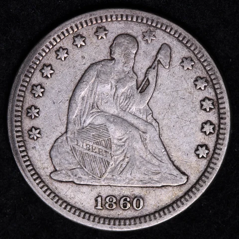 1860 Seated Liberty Quarter CHOICE AU FREE SHIPPING E620 YZFM Cover
