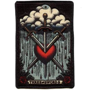 Three Of Swords Patch Third Trot Card Sublimated Embroidered Iron On - Picture 1 of 2