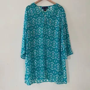 Susan Graver Womens Tunic Top Size XL Beaded Ikat Semi-Sheer Beach Cover Up Swim - Picture 1 of 9