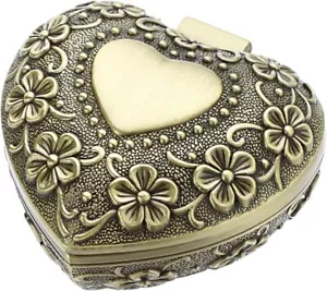 Vintage Heart Shape Jewelry Box - Small Antique Ring/Earrings/Necklace Storage - Picture 1 of 7