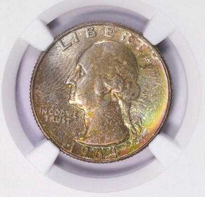1964 D Washington Quarter NGC MS66 Vibrant Rainbow Toned - Image 1 of 3