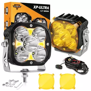 AUXBEAM 4.5Inch Spot LED Work Light Pods Amber DRL Driving Fog Lamps w/Covers - Picture 1 of 8