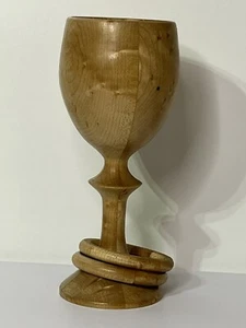 Handcrafted Wooden Goblet Cup Captive Rings Wedding 7.25" - Picture 1 of 6