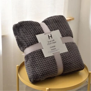 Popcorn Waffle Blanket Large Warm Fleece Throw Over Bed Travel - Picture 1 of 9