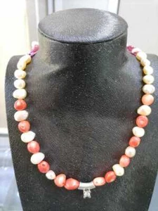 Impresionante Collar Colgante 925 De Colección Natural Rosa Coral Multicolor Perla Mujer - Imagen 1 de 11