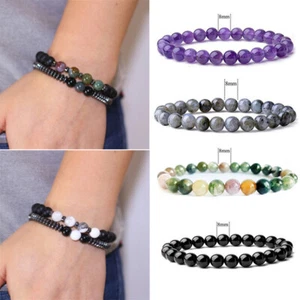 Natural Stone Bead Bracelet Men Women Tiger Eye Agate Onyx Bangle Jewelry 8mm - Picture 1 of 33