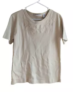 Vintage Euro Flash Womens Embroidered Cream Short Sleeve Top Size Medium - Picture 1 of 5