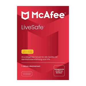 McAfee LiveSafe Attach für alle Geräte in einem Haushalt, 1 Jahr"Gratis Versand" - Bild 1 von 1