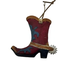 Bota de Vaquero Country Western Adorno de Navidad Espuelas Madera - Imagen 1 de 7
