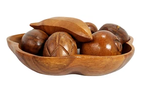 Tazón central y fruta de madera tallada MCM vintage (9 piezas) - Imagen 1 de 8