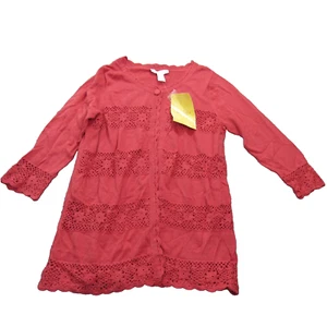 NWT Modern Soul Salmon Partial Open Sweater Crocheted Detail Cardigan Sz Medium - Picture 1 of 9