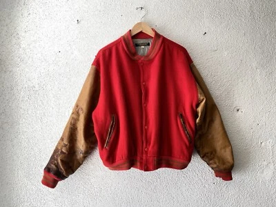1990s vtg BROOKS BROTHERS DISTRESSED LEATHER & WOOL VARSITY BOMBER JACKET L/XL - Image 1 of 4